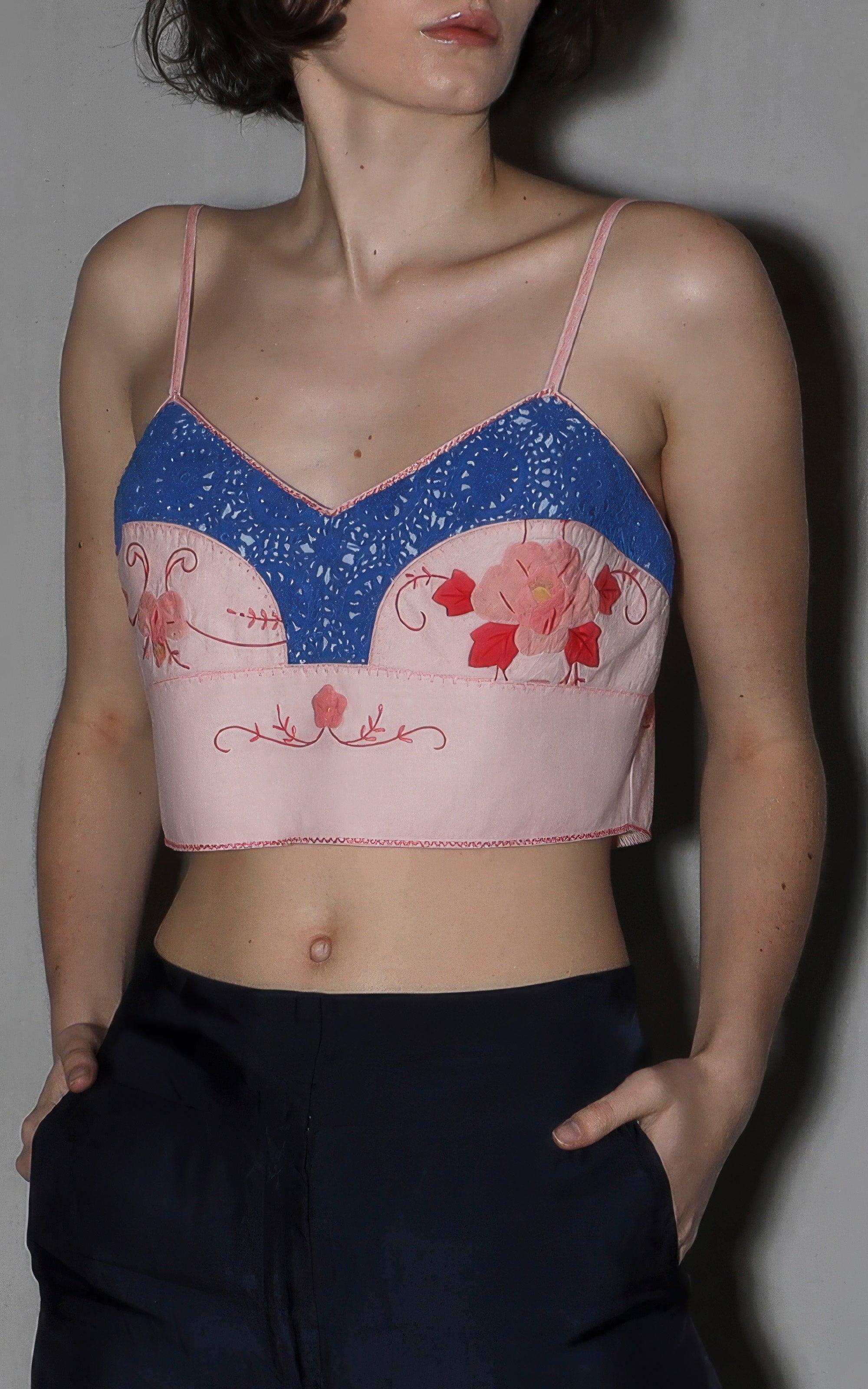 armour bralette pink floral crochet