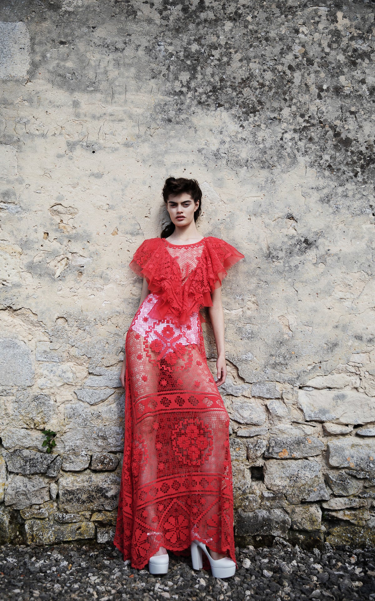 nevenka red lace crochet dress