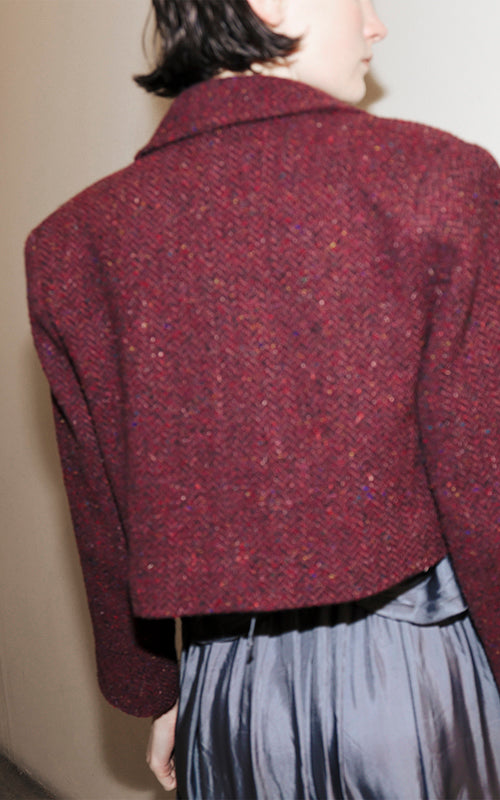 cropped boyfriend jacket in wool tweed