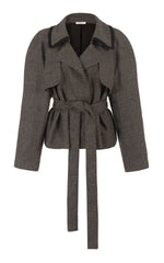 raging heart grey wool cropped trench coat