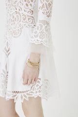 white lace, long sleeve, mini dress