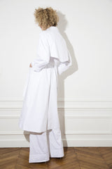 white trench coat. sustainable luxury clothing designed and made in melbourne by nevenka.