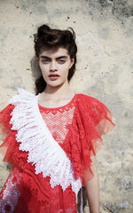 nevenka red lace crochet dress detail with white kolo frill